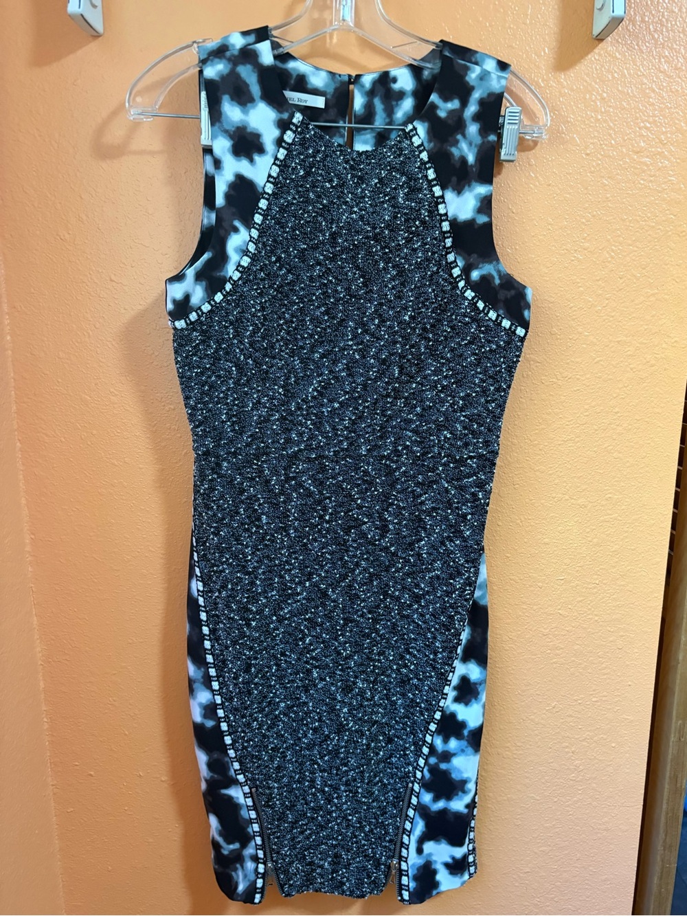 RACHEL Rachel Roy Black & White Textured Sheath Midi Dress